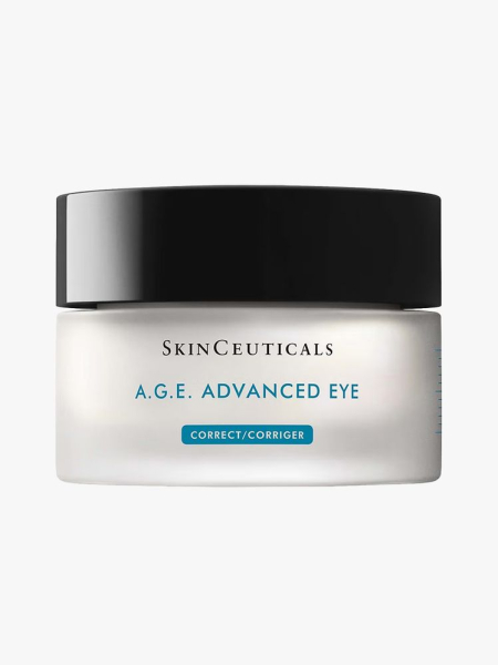 SkinCeuticals A.G.E. Advanced Eye in branded tub component on a light gray background